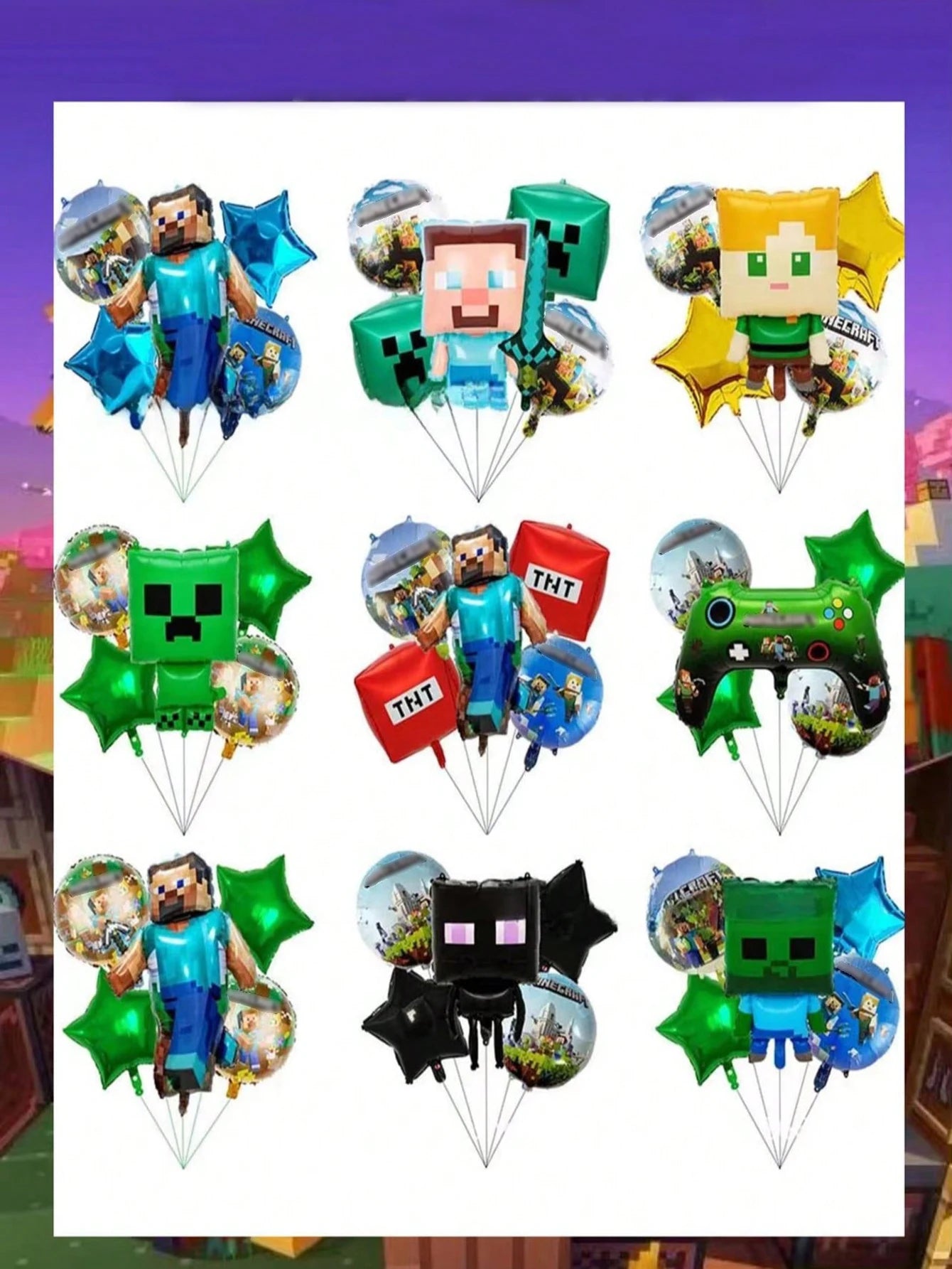 5pcs My World Pixel Video Themed Party Decorations Set，Hanging Banners 、Balloons,Suitable For Birthday、Halloween、Christmas Party