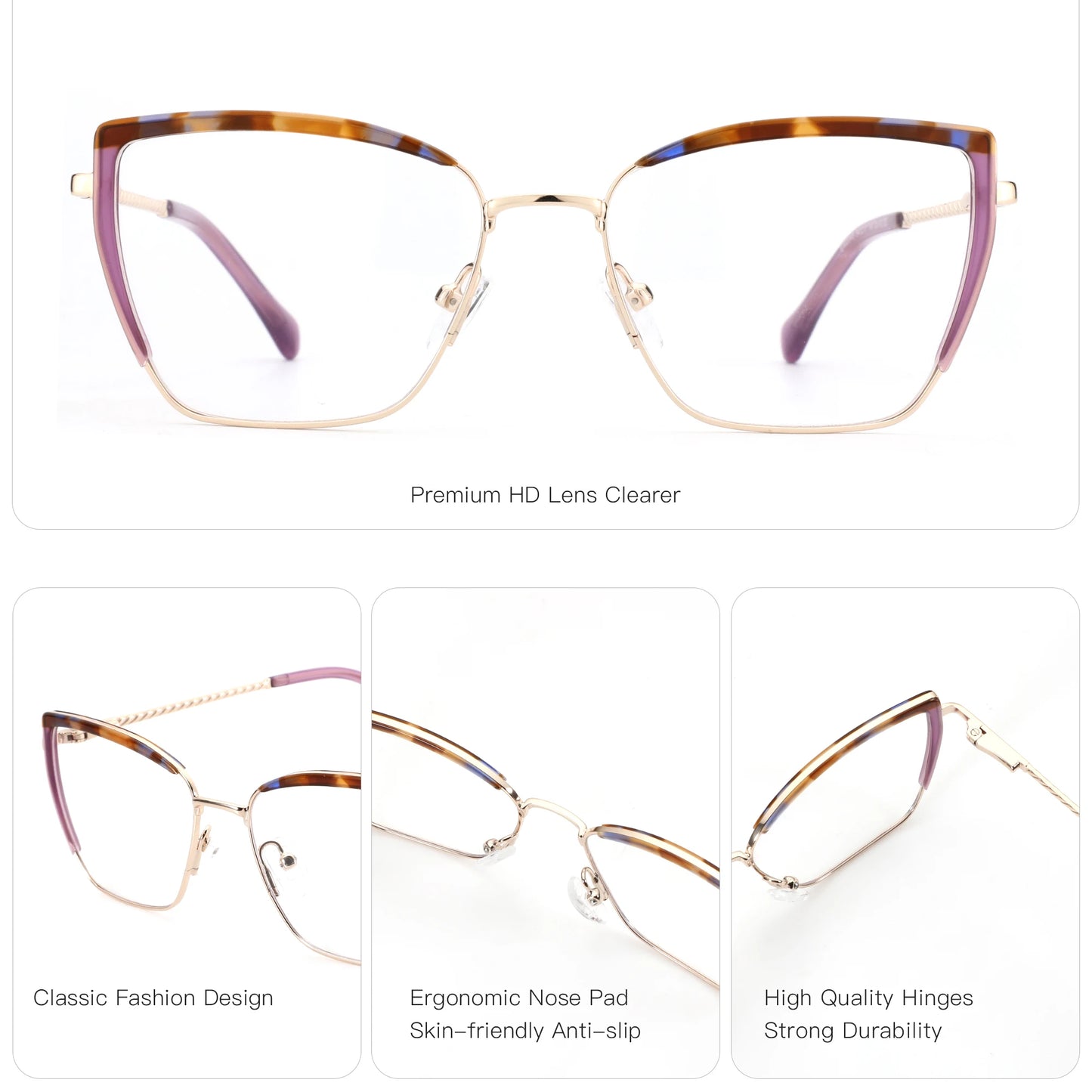 BLUEMOKY  Women's new metal butterfly prescription glasses, myopia progressive color changing lenses, anti blue light multifocal