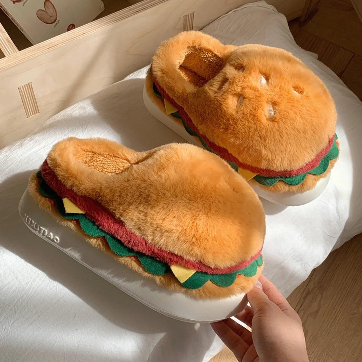 Creative and Fun Peanut-Shaped Home Warm Cotton Slippers for Women, Ins-Style Plush Non-Slip Winter Indoor Ladies' Slippers