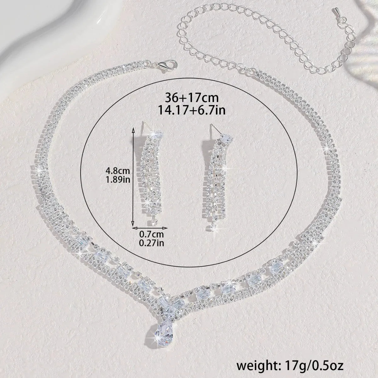 Ladies' Fashionable Silver-Plated And Diamond-Encrusted Metal Necklace, Earrings Set, Bride'S Wedding Attire And Accessories