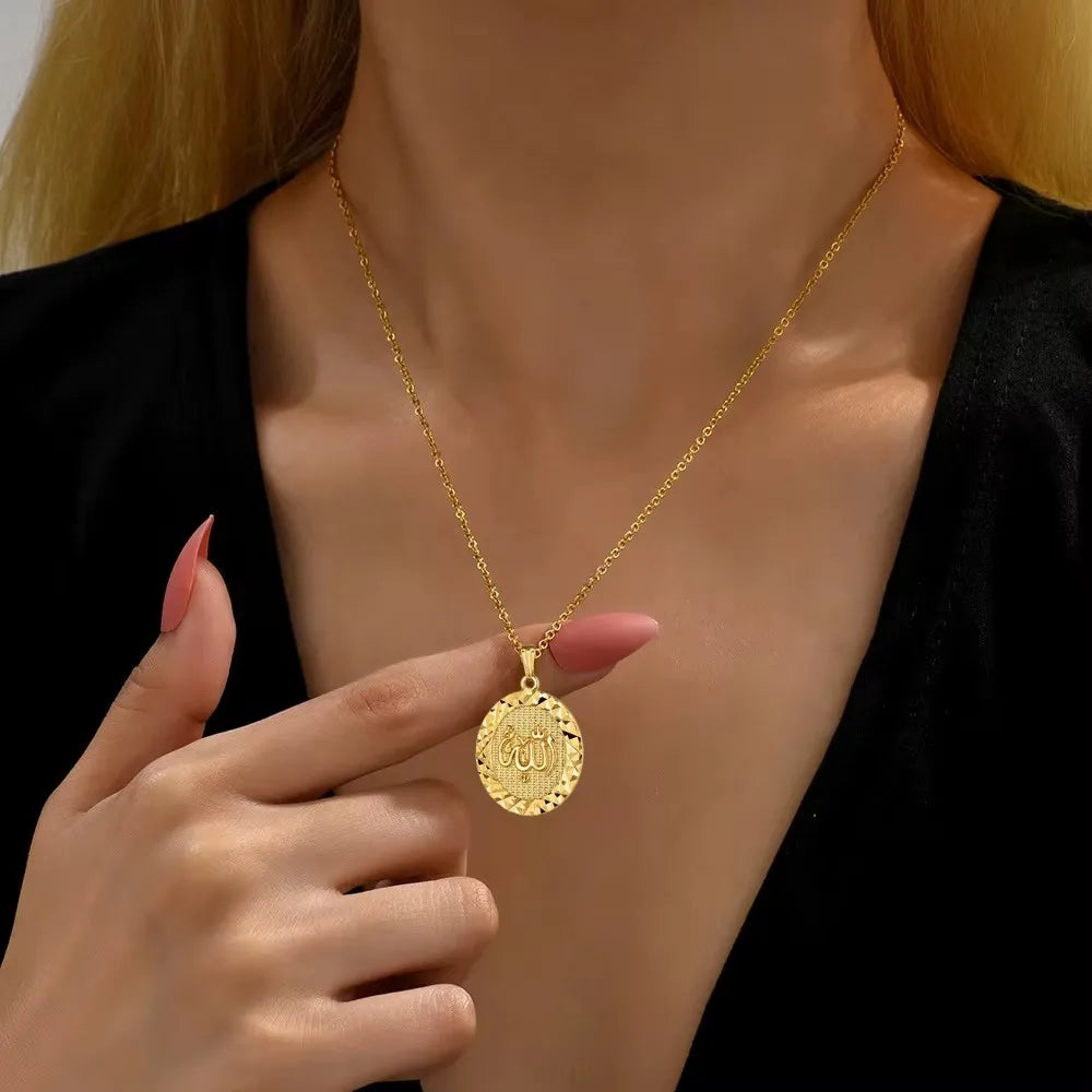 Religious Islamic Muslim Allah Pendant Female Gold Color Stainless Steel Oval Round Necklaces for Women Islam Jewelry Gift 2025