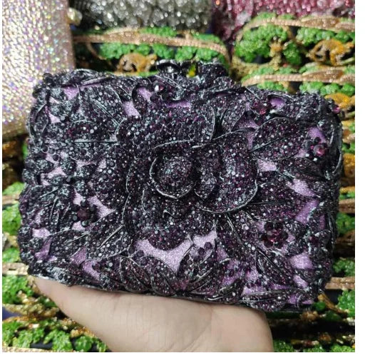 2025 New Arrival Flower Crystal Wedding Bridal Clutch Purse Luxury Designer Women's Dinner Party Cocktail Handbags Diamond Bags
