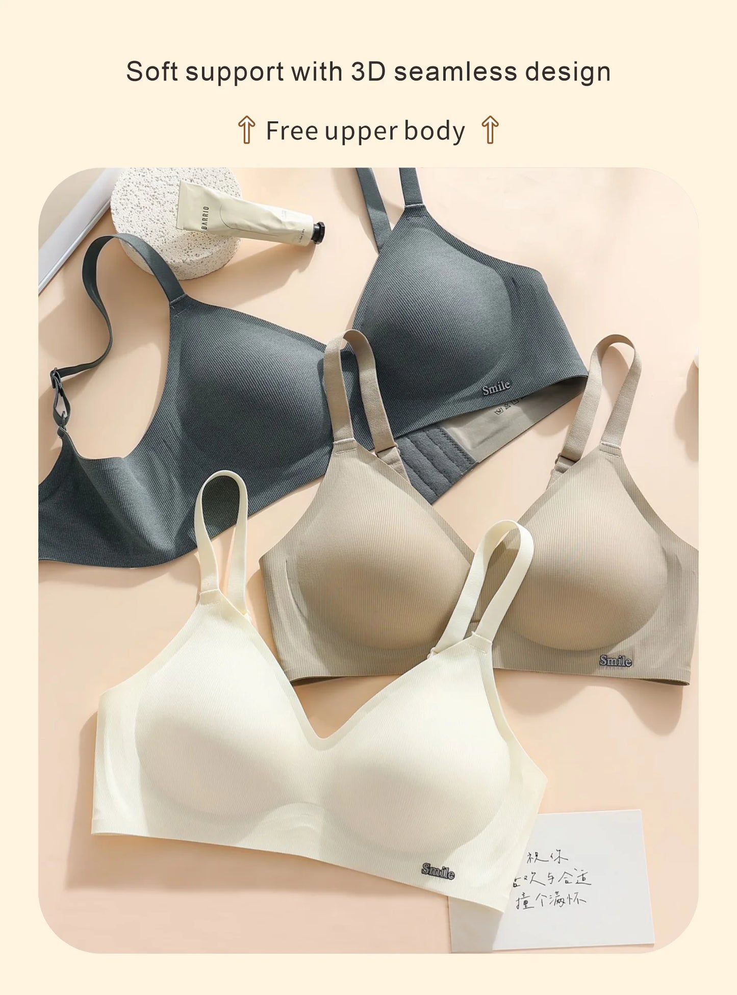 CAITING Beautiful Back Latex Cup Bra Soft Support Strips Skin-friendly Underwear For Women With Small Breasts