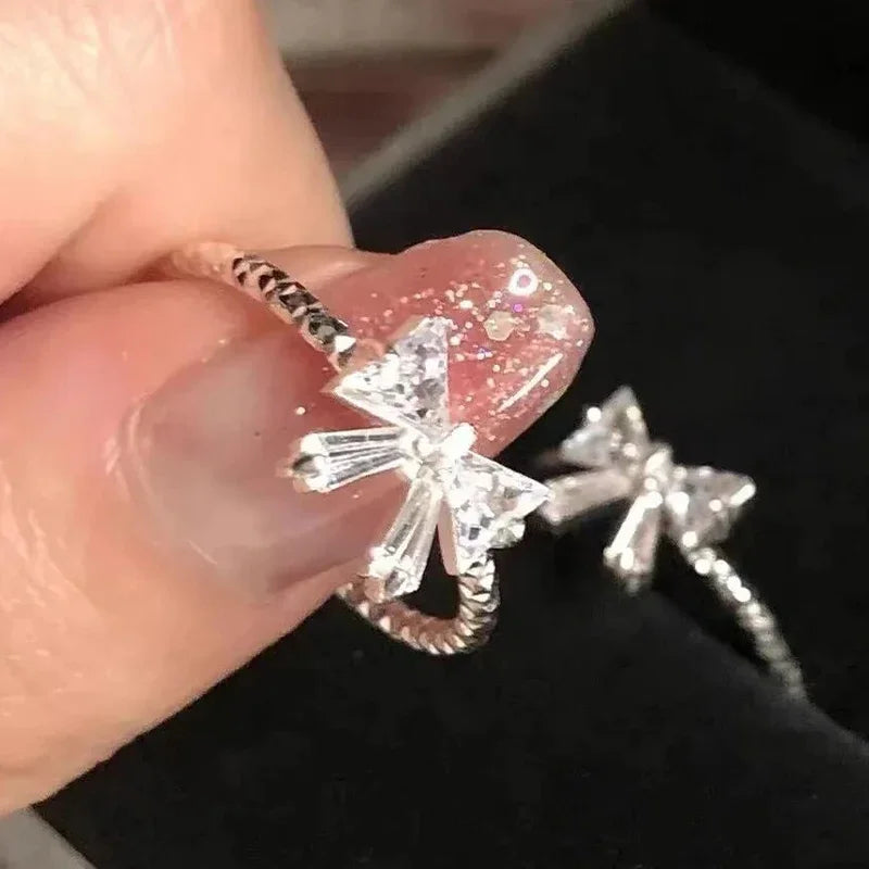 Elegant Bowknot Y2K Rings For Women Fashion Zircon Flower Rings Adjustable Exquisite Rings Design Wedding Party Jewelry Gifts