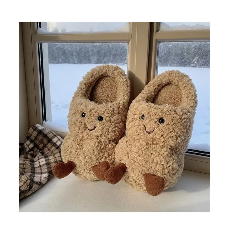 Creative and Fun Peanut-Shaped Home Warm Cotton Slippers for Women, Ins-Style Plush Non-Slip Winter Indoor Ladies' Slippers
