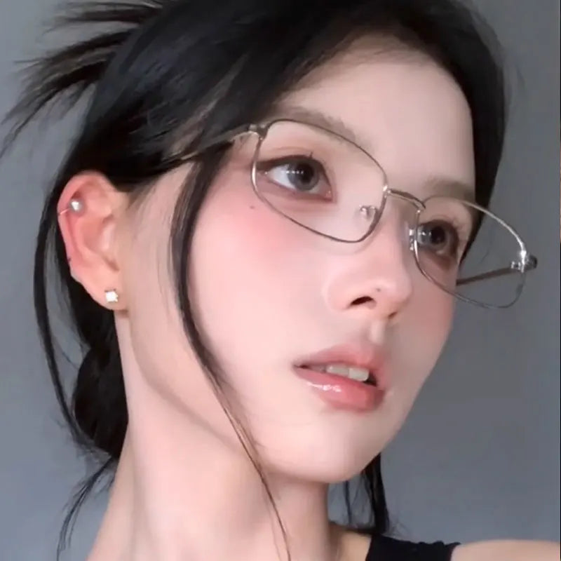 Y2K Harajuku Retro Small Square Frame Glasses for Women Metal Eyeglasses Clear Reading Spectacle Blue Light Blocking Eyewear