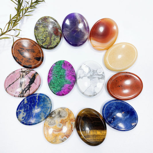Natural Stone Thumb Worry Stone Crystal Quartz Oval Pocket Massage Palm Reiki Healing Therapy Meditation Spiritual Flake Gift