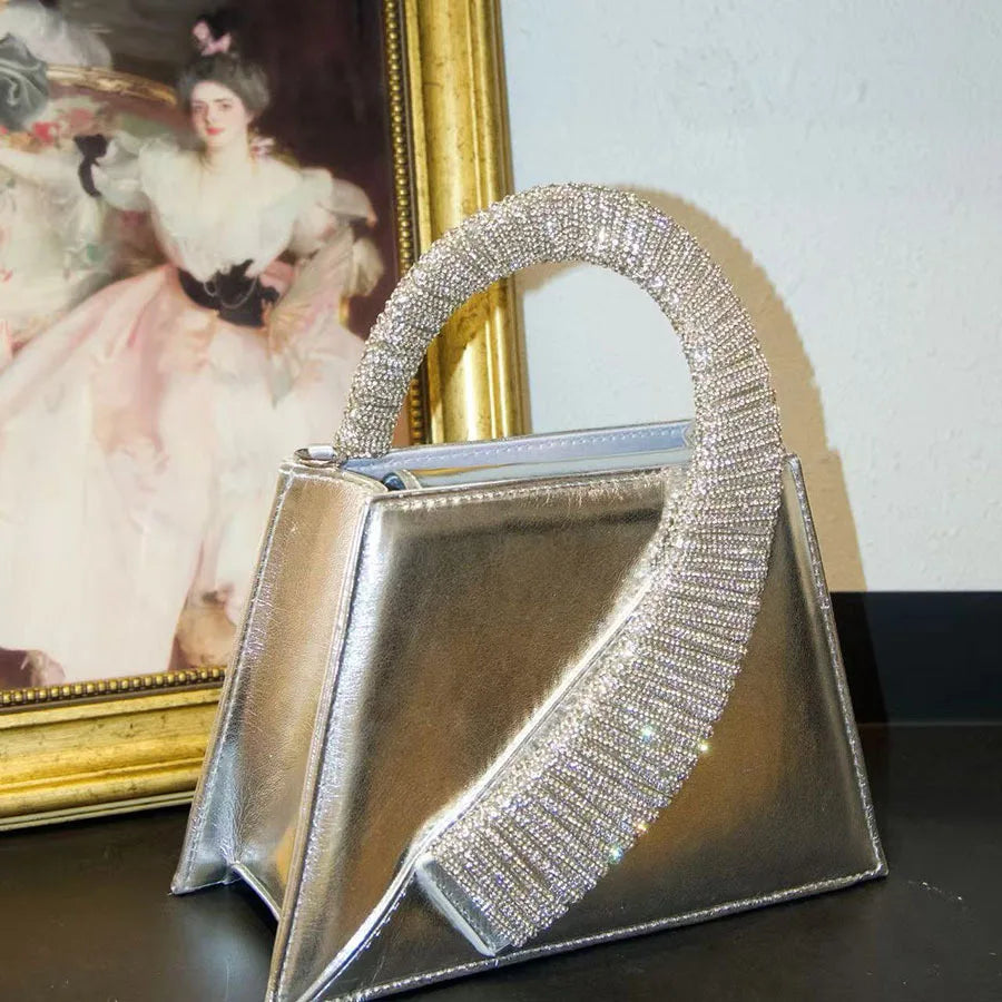 Luxury Satin Square Bag Wedding Party Clutch Purse Glitter Shiny Diamonds Handle Evening Bag Crossbody Bag Women Fashion Handbag