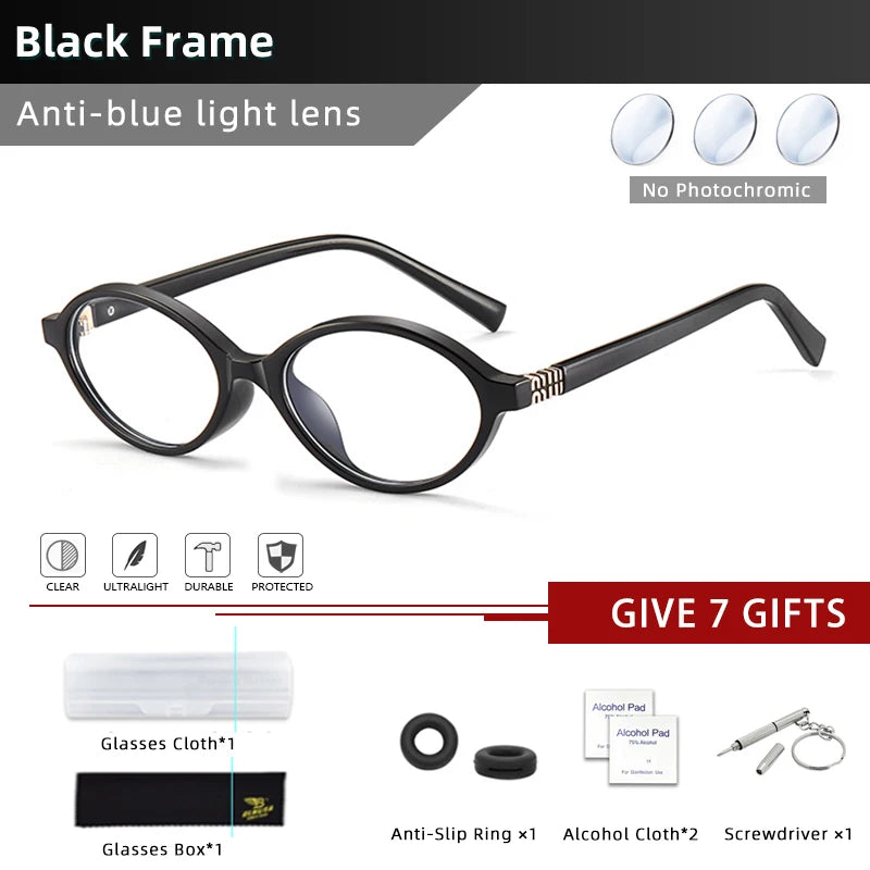 BLMUSA Retro Anti Blue Ray Photochromic Myopia Glasses Women Oval Small Frames Prescription Glasses Pop Classic Reading Glasses