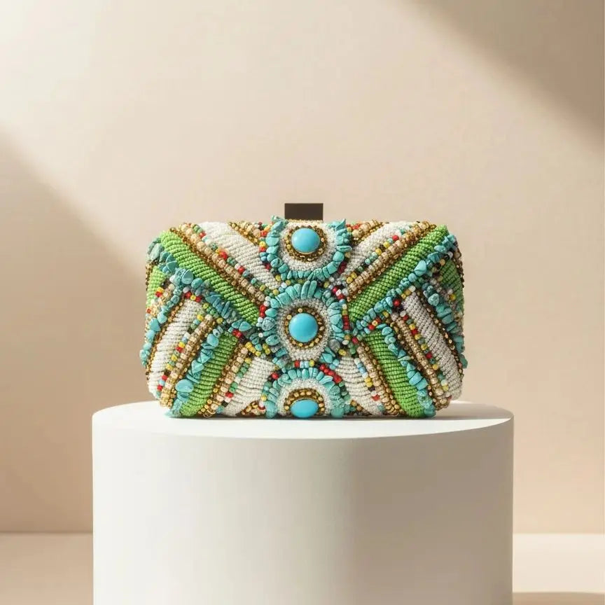 Green Color Embroidery Evening Bags Flap Fashion Beading Party Wedding Clutch Bags For Holiday Christmas Day Gift For Girl Purse