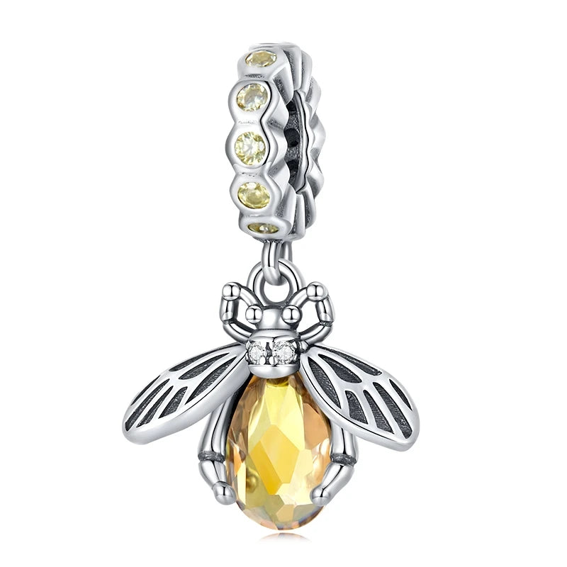 WOSTU 925 Sterling Silver Animal Cat Charm Pendant Heart Family Ladybug Bee Beads Fit Original Bracelet DIY Jewelry For Women