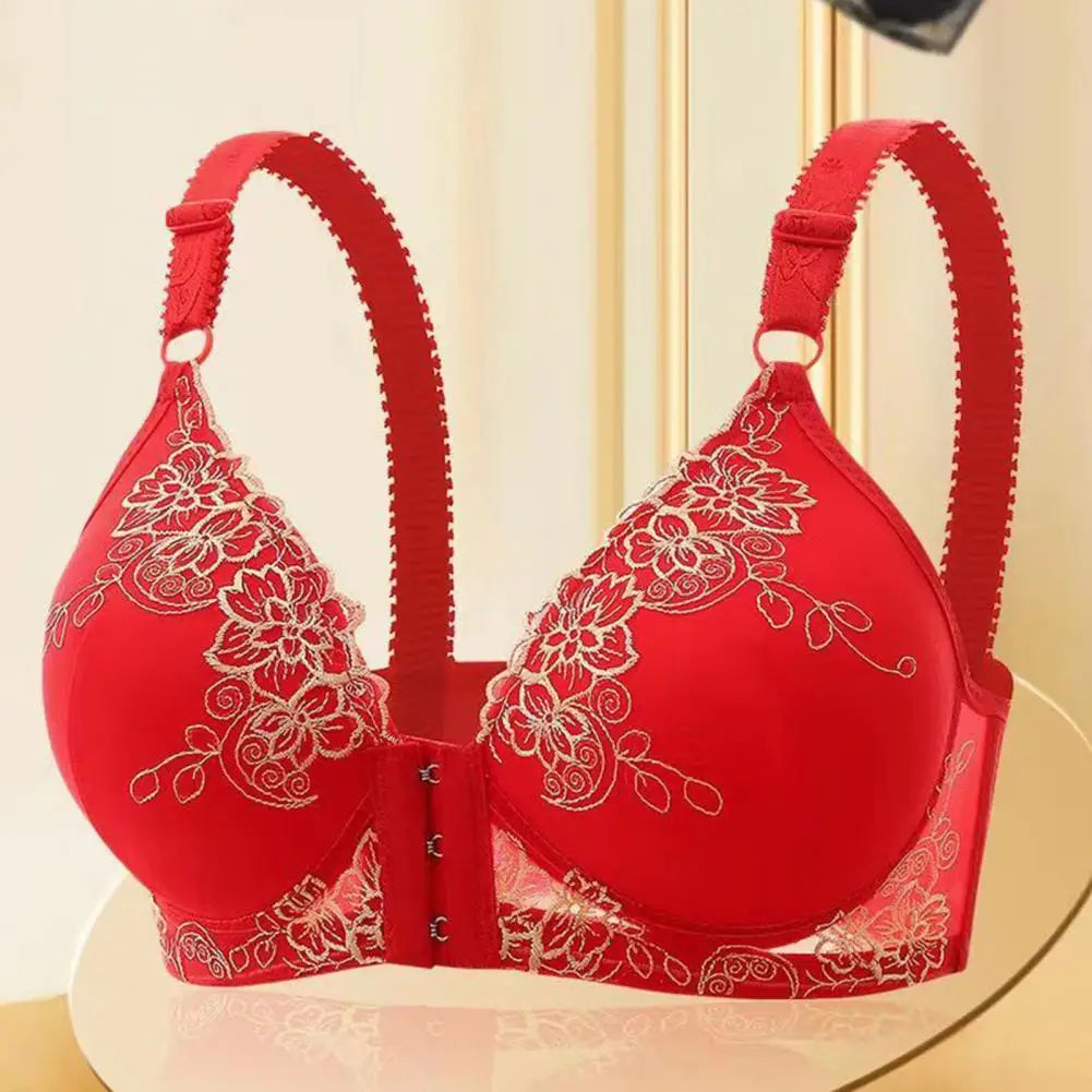 Front Closure Posture Corrector Bras Women Lace Jacquard Trim Seamless Bra Sexy Gathering Push Up Secondary Breast Shrinkage Bra