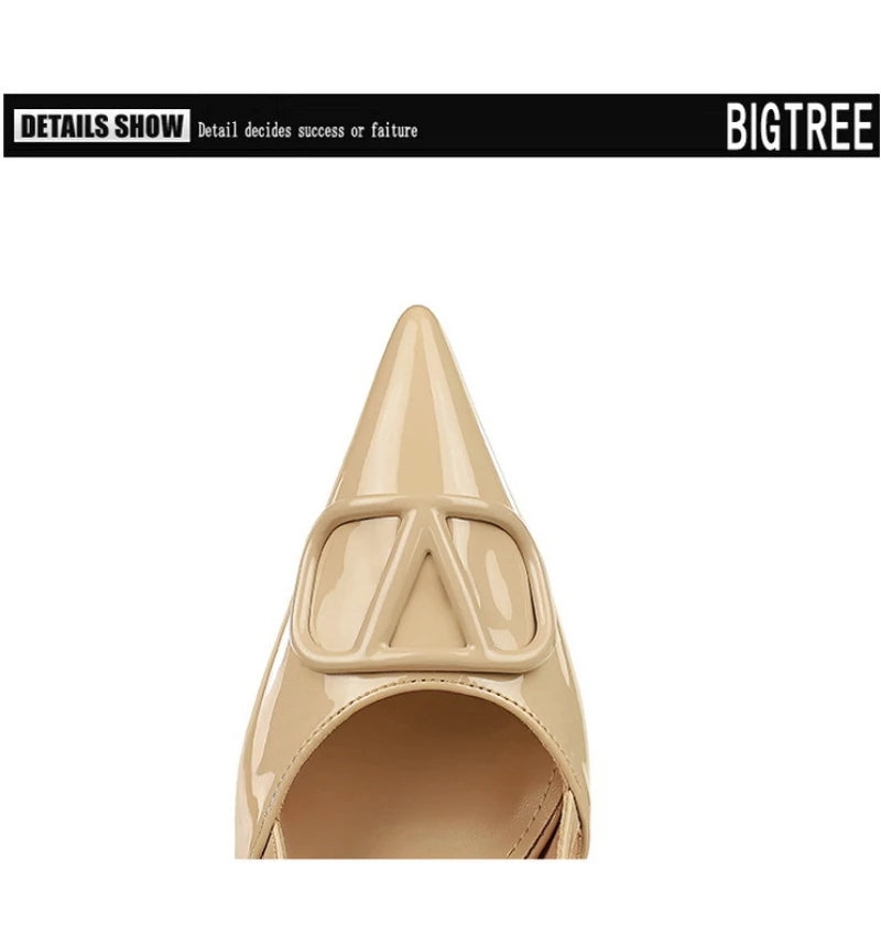 French Elegant And Fashionable V-Shaped Square Buckle Pointed High Heels For Women's Thin Heel Patent Leather Tripping Women's