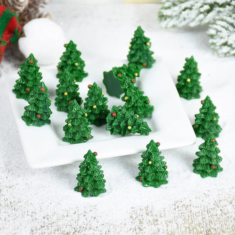 5/10pcs Mini Christmas Tree Couple Figurine Resin Xmas Trees Ornament Miniature Landscape Decor Christmas Decoration For Home