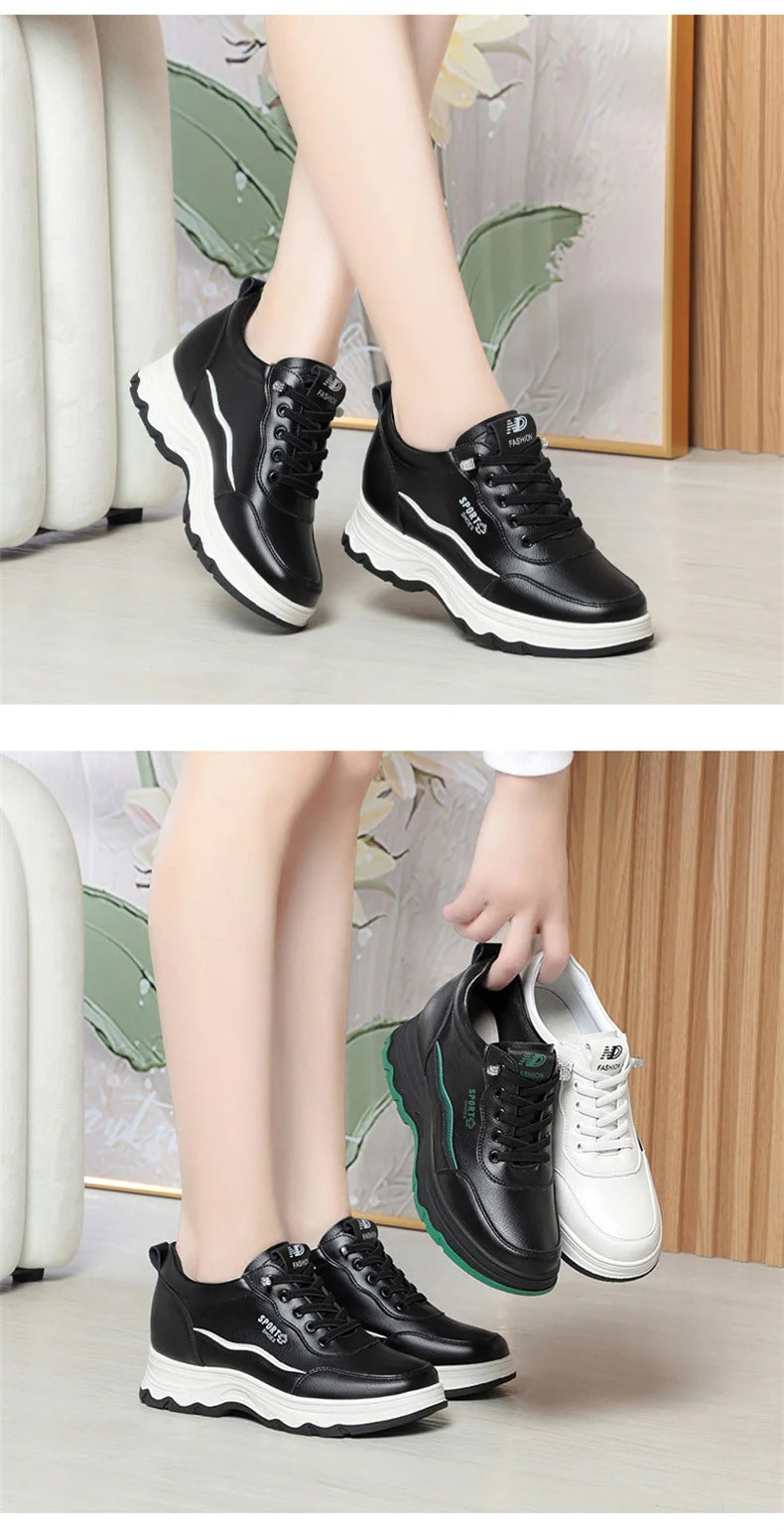 Women Water Proof Solid Comfort Sneakers Breathable Sports Shoes Outdoor Walking Flats Spring Casual Soft Leather Shoes 2024