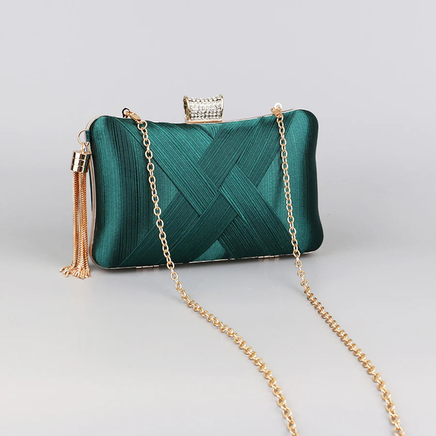 Vintage Fringed Cross Design Women Evening Bags Crystal Handbags Banquet Wedding Bridal Party Clutch Purse Chains Shoulder Bags