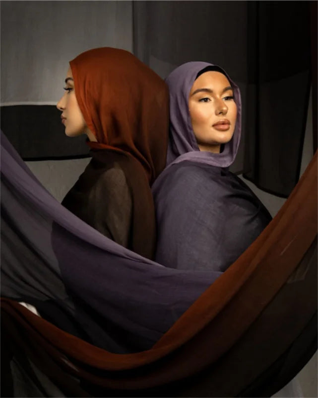 90*185cm Big Size Women Gradient Color Cotton Rayon Hijab Scarf Lady High Quality Wraps Shawls Muslim Headband Islamic Scarves