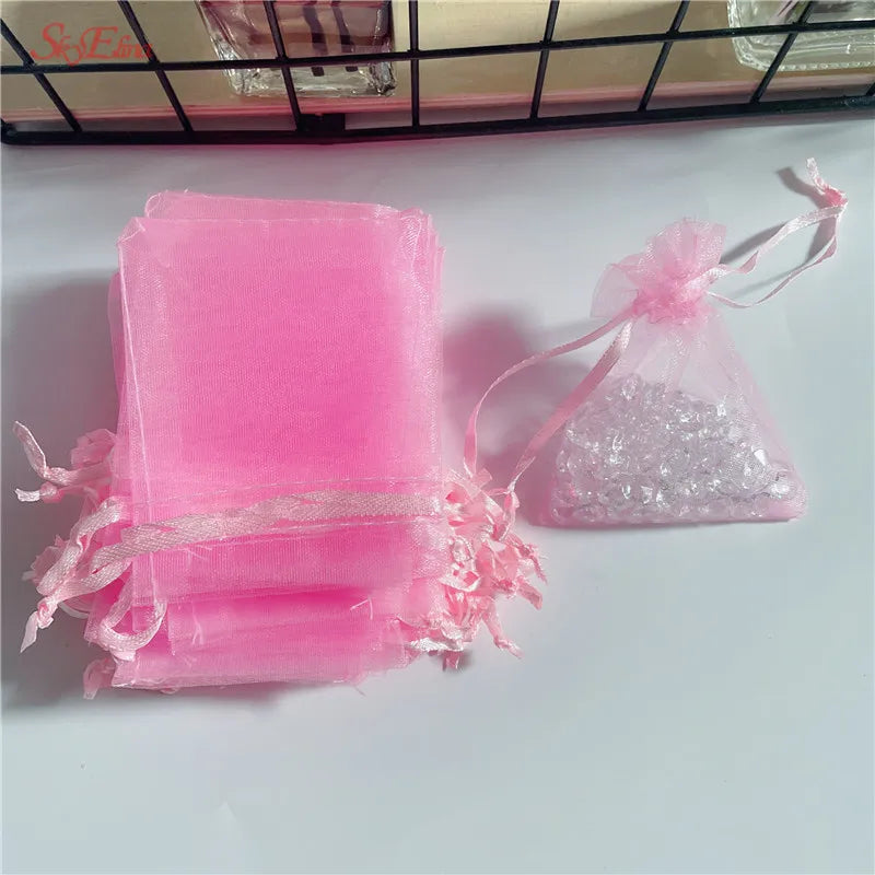 50Pcs/ lot 7*9cm High Quality Organza bags Jewelry Bag with Wedding Gift Drawable Bags For wedding derocation Party supprise 5Z