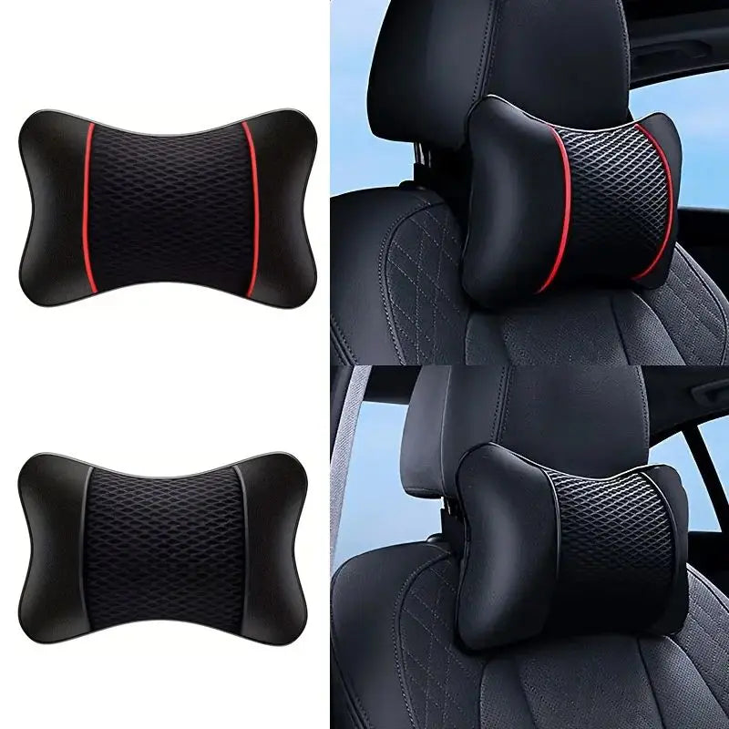 1/2pcs Universal Car Headrest PU Leather Neck Pillow Comfortable Mesh Breathable Seat Rest Cushion Car Neck Pillow