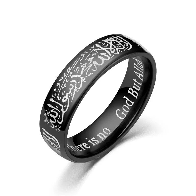 Titanium Steel Rings Quran Messager Muslim Religious Islamic Word Trendy Finger Vintage Ring for Men Women Bague Arabic God Ring