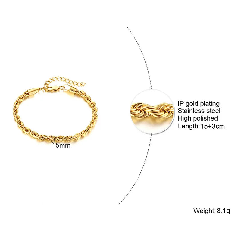 Waterproof Stainless Steel Chain Bracelets For Women , Gold Plated Fashion Stackable Link Bracelet Gifts