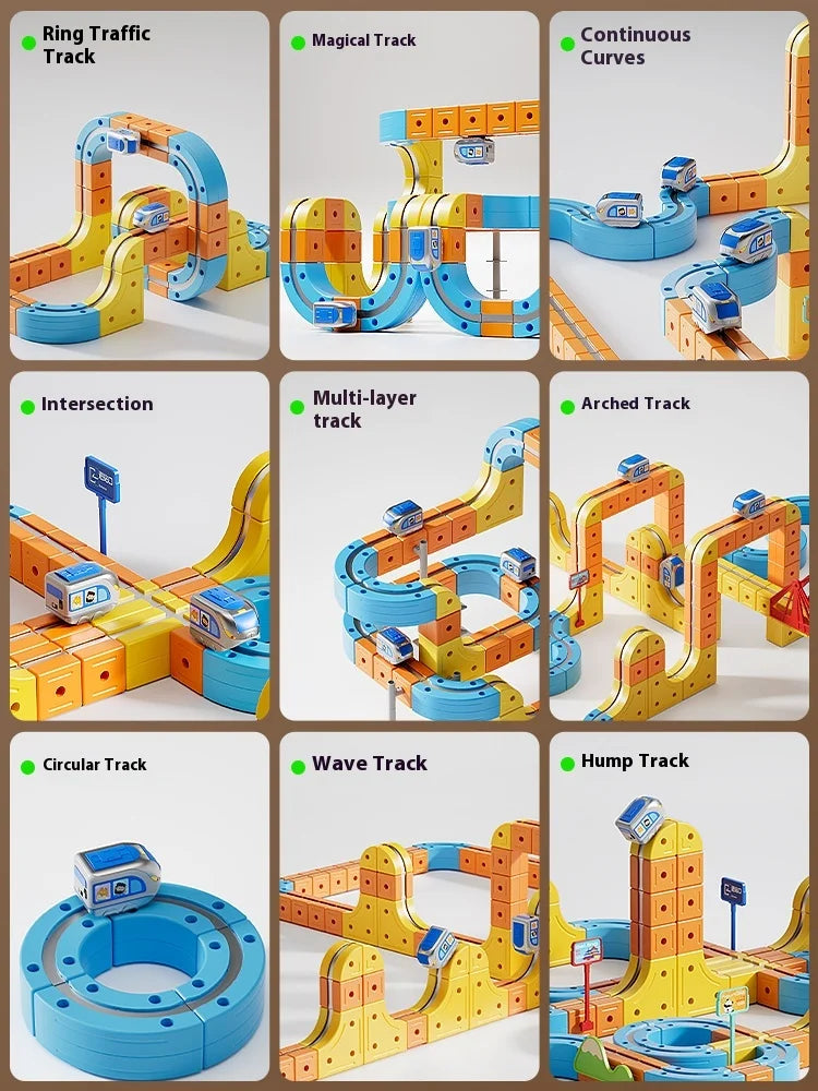 2025 New Magnetic Car STEM Racing Car Railtrack Set Montessori Motorized Train & Gravity Maze Toy For Kids Christmas Gift