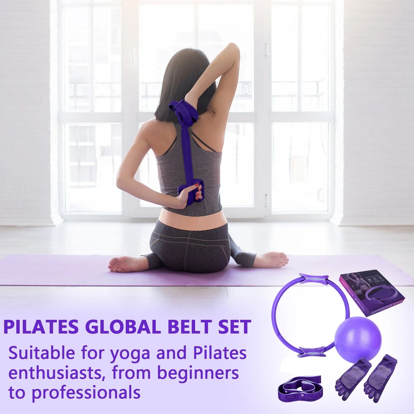 Yoga Pilates Circle Stretching Strap Elastic Resistance Ring Fitness Set Home Exercise Novice Yoga Equipment Accessories