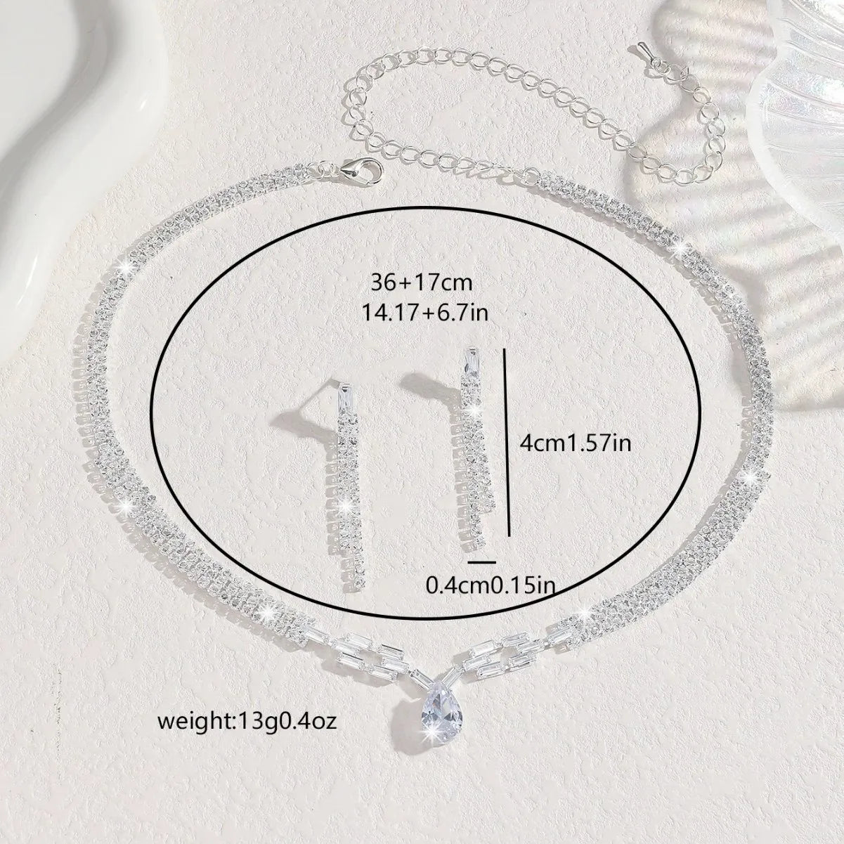 Ladies' Fashionable Silver-Plated And Diamond-Encrusted Metal Necklace, Earrings Set, Bride'S Wedding Attire And Accessories