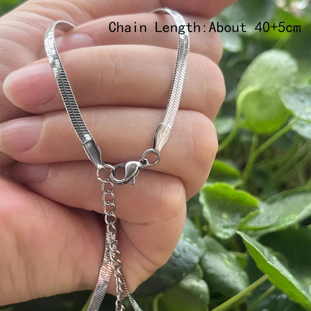 Hamsa Hand Pendant Necklace Women Men Amulet Stainless Steel Herringbone Snake Chain Hand of Fatima Choker Islamic Jewelry