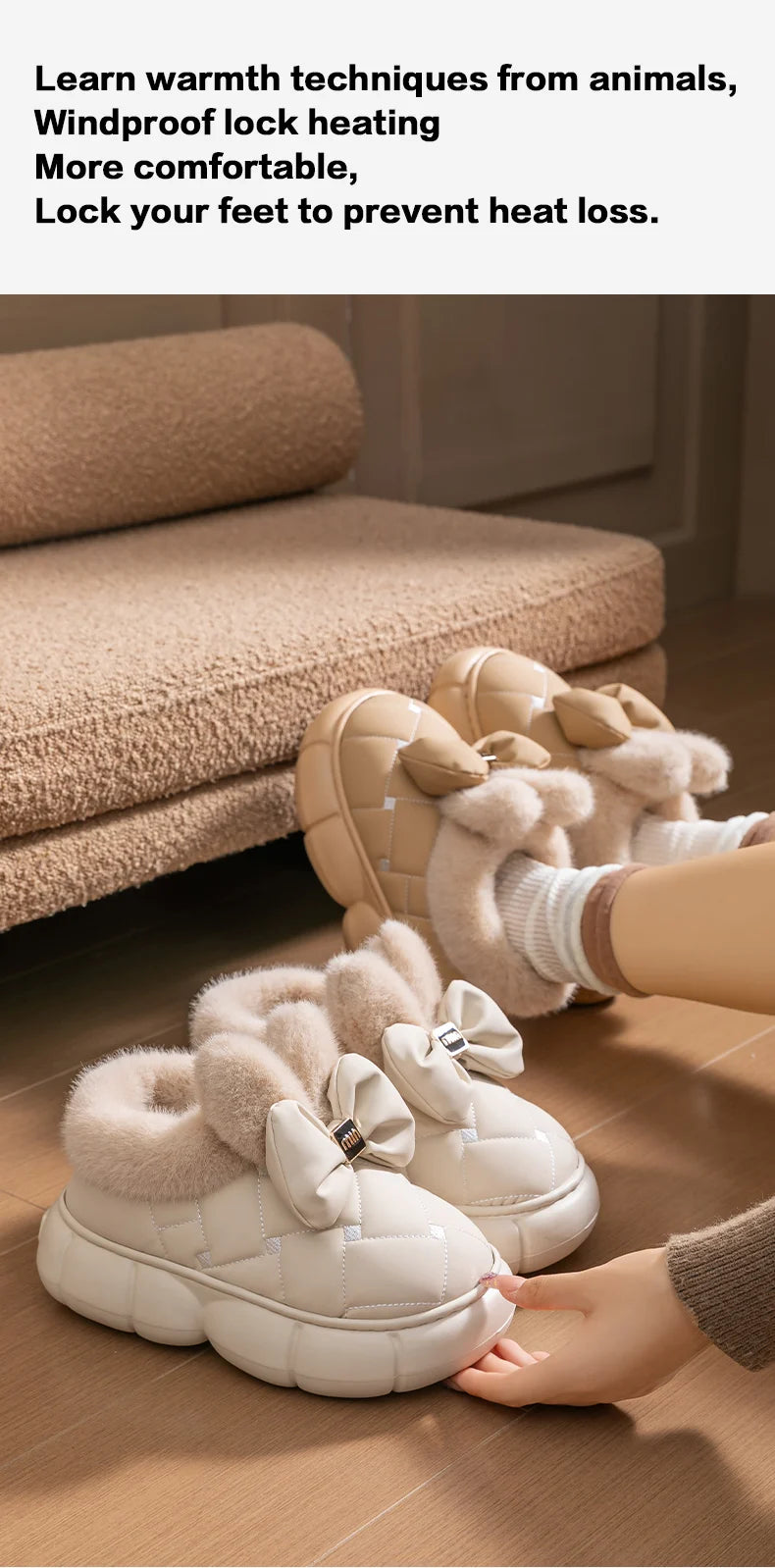 Thick soled bag with cotton slippers, women's winter new fashion bow with plush warm and waterproof snow boots for outdoor wear