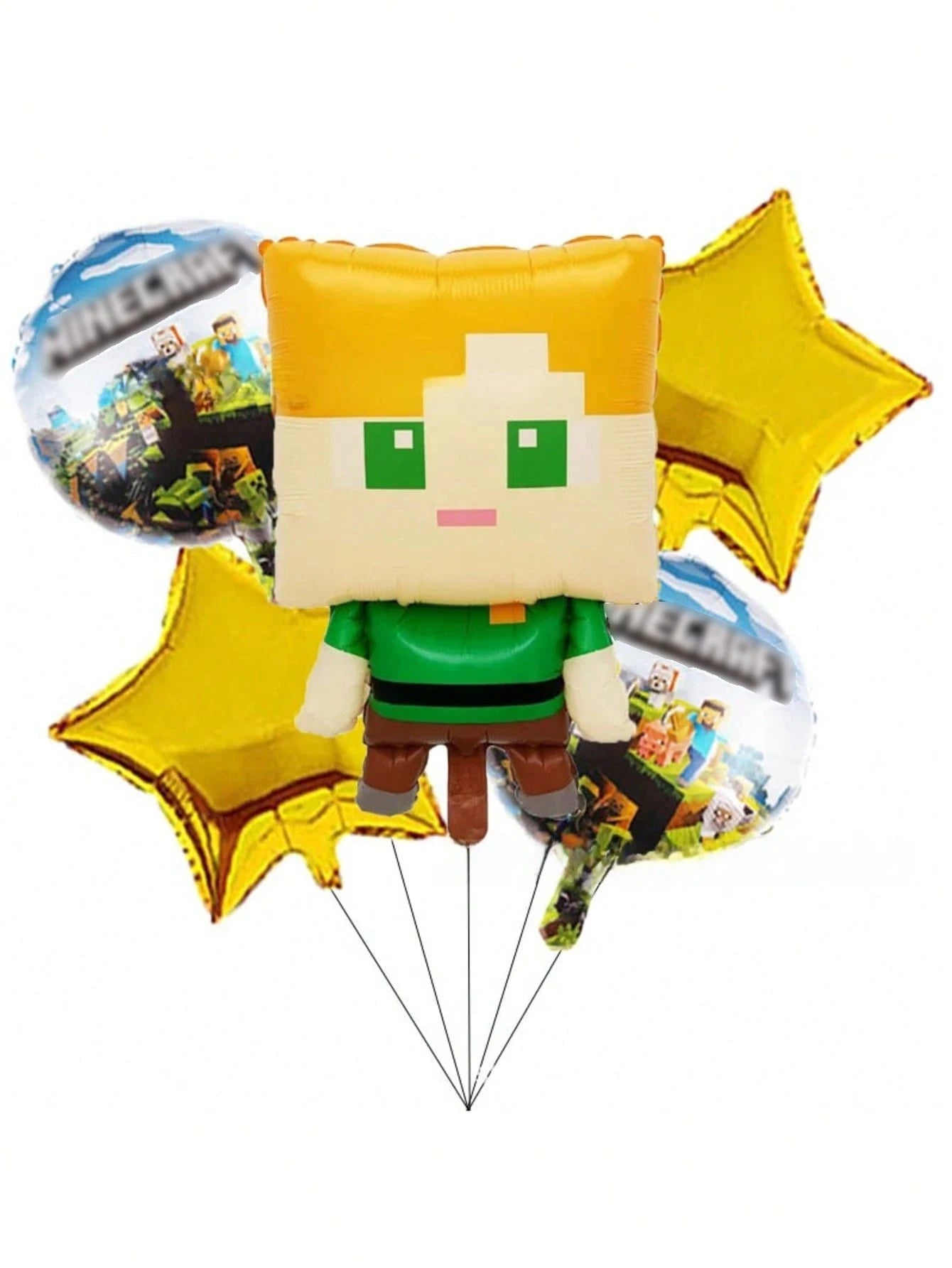 5pcs My World Pixel Video Themed Party Decorations Set，Hanging Banners 、Balloons,Suitable For Birthday、Halloween、Christmas Party