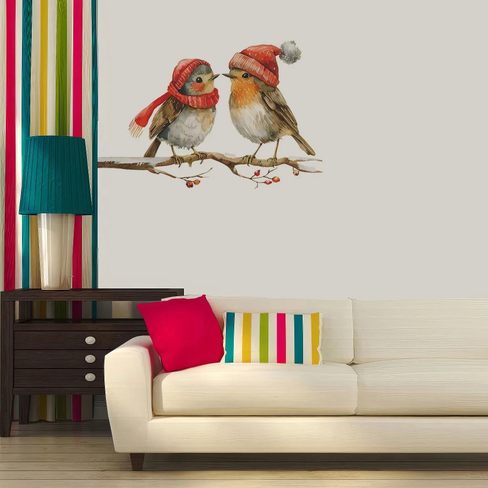 Christmas Couple Bird Wall Stickers Window Valentine's Day Living Room Bedroom Switch Home Decoration Mural Decal