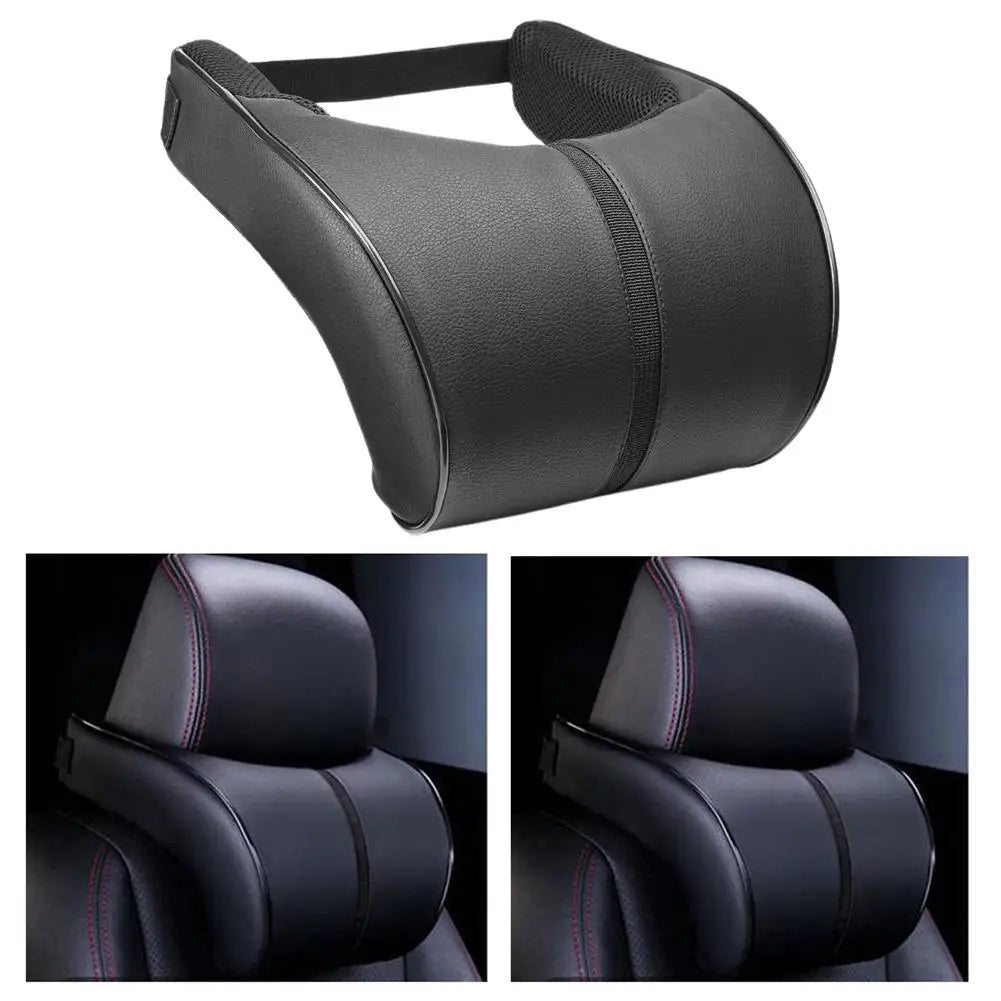 1Pcs Car Neck Pillow PU Leather Car Headrest Pillow Memory Foam Neck Pain Relief Car Seat Pillow Neck Support Auto Accessories