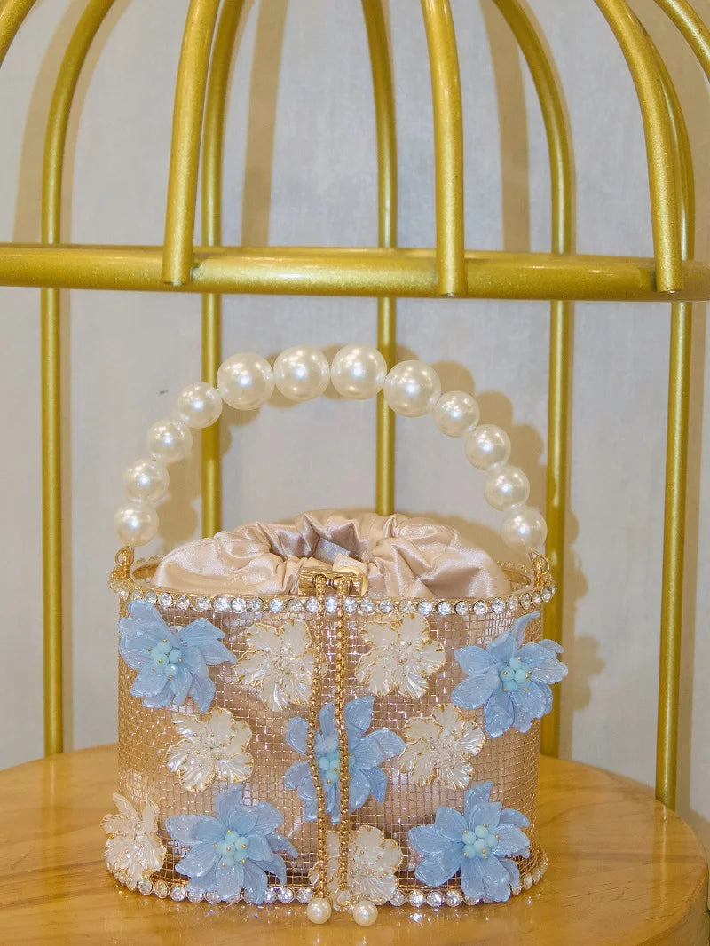 Hollow Out Metal Cage Handbag Women's Flower Clutch Purse Crystal Shiny Rhinestone Diamond Evening Bag Wedding Party
