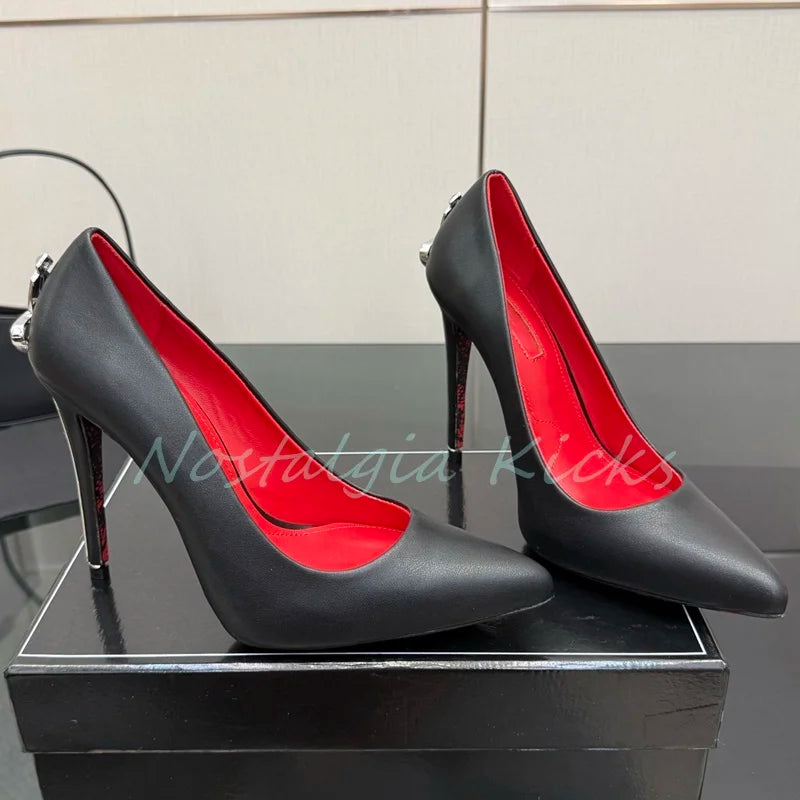 Fashion Suede Stiletto Heel Sword Design Pumps Pointed Toe Metal Embellished Elegant Evening Shoes Party Ladies Dress Shoes