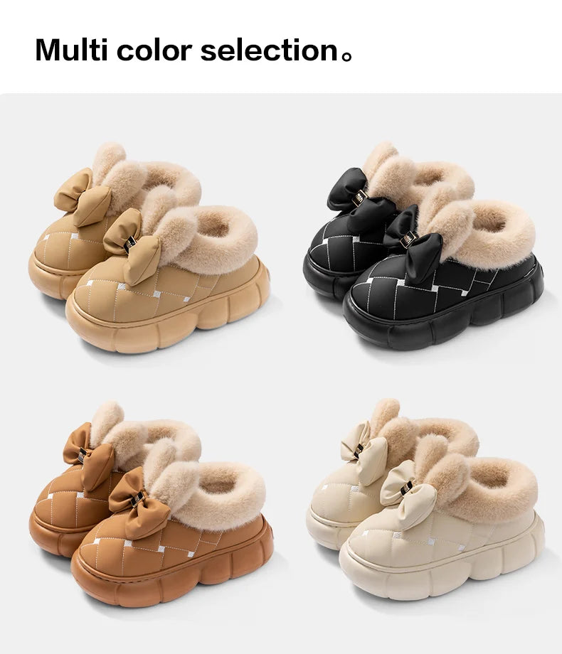 Thick soled bag with cotton slippers, women's winter new fashion bow with plush warm and waterproof snow boots for outdoor wear