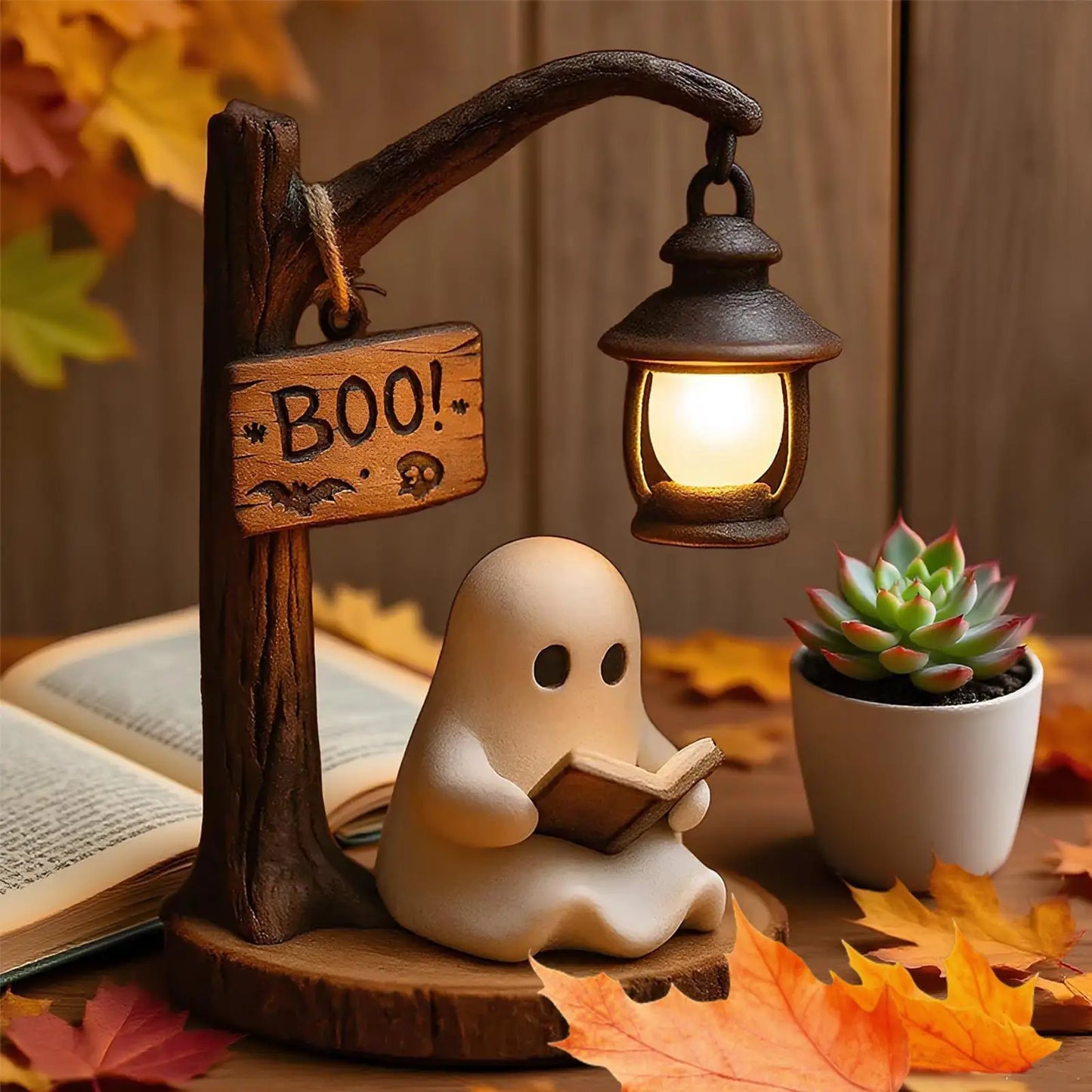 Cute Ghost Reading Lamp 3D LED Night Light Spooky Cute Desk Light for Bedroom Study Halloween Home Decor Book Lovers Gifts