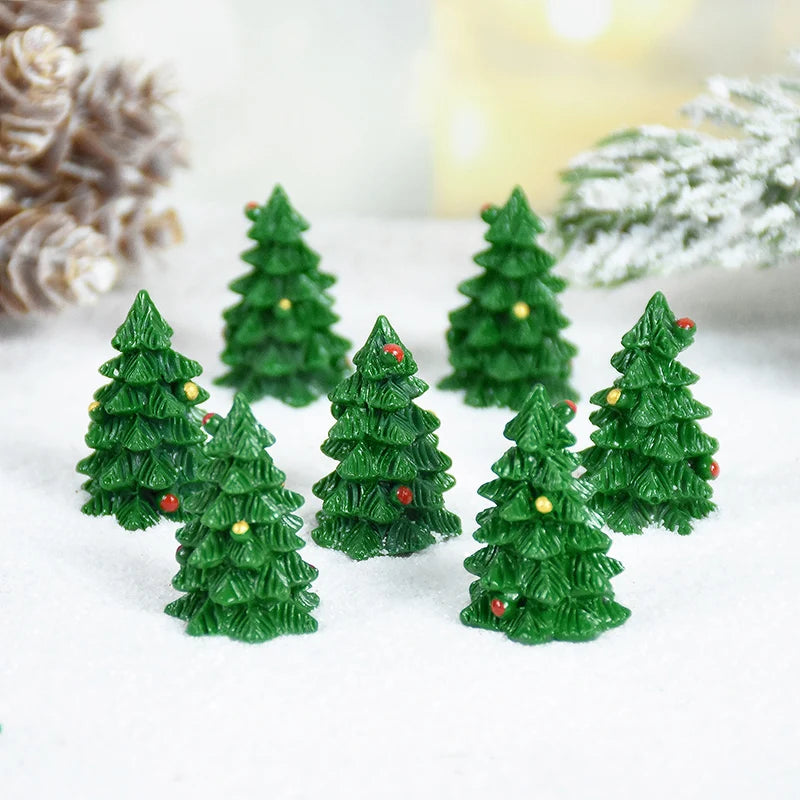 5/10pcs Mini Christmas Tree Couple Figurine Resin Xmas Trees Ornament Miniature Landscape Decor Christmas Decoration For Home