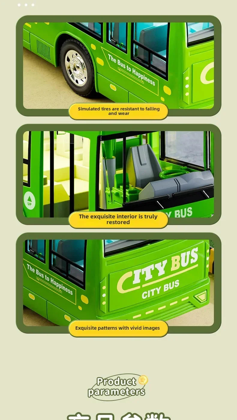 Extra Large City Bus Kids Toy with Lights Sounds Inertia One - Button Door Open Educational School Bus Model Toys Gift for Boys