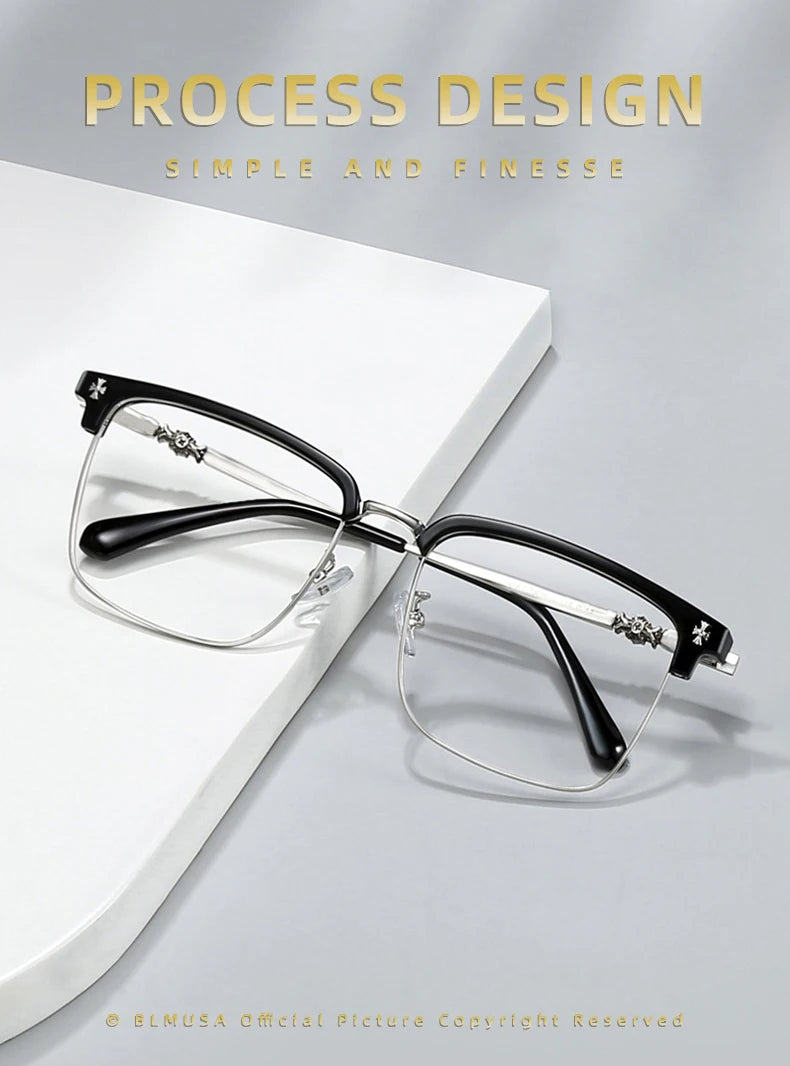 BLMUSA Men Classic Chrome Style Hearts Reading Glasses Anti Blue Light Myopia Glasses Photochromic Prescription Optical Eyewear