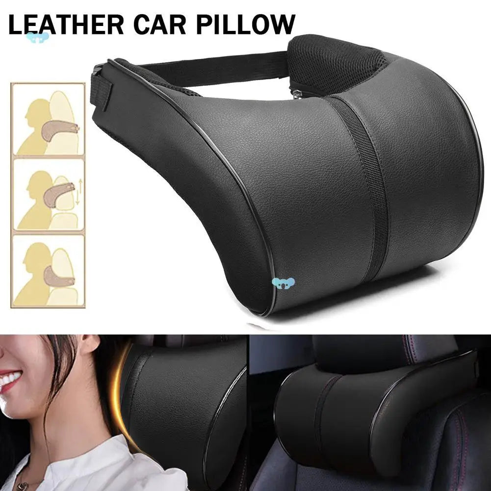 1Pcs Car Neck Pillow PU Leather Car Headrest Pillow Memory Foam Neck Pain Relief Car Seat Pillow Neck Support Auto Accessories