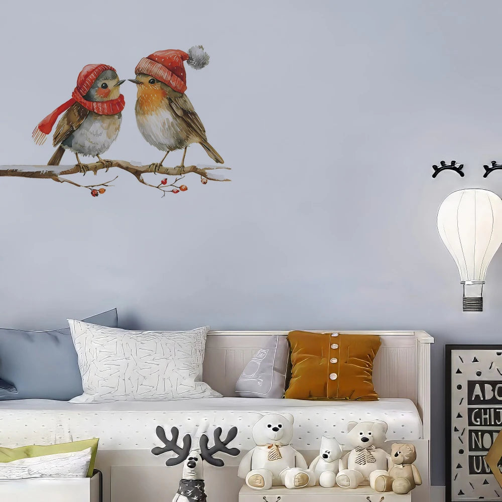 Christmas Couple Bird Wall Stickers Window Valentine's Day Living Room Bedroom Switch Home Decoration Mural Decal
