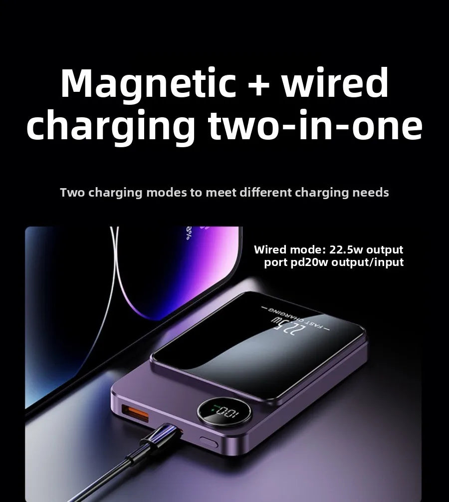 JZD 10000mAh Ultra-thin and Compact Magnetic Wireless Power Bank with 22.5W Magsafe Fast Charging Mobile Power Source
