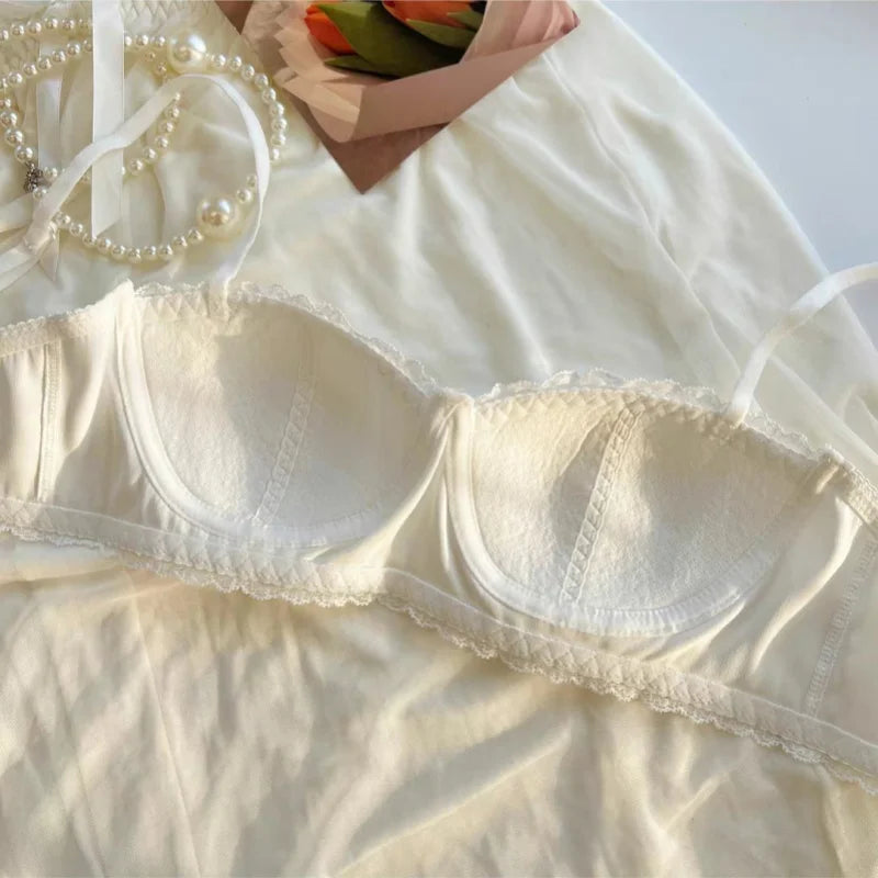 French Satin Seashell Cup Lace Rimmed Lingerie Women's Underwire Thin Half Cup Sexy Girl Bra