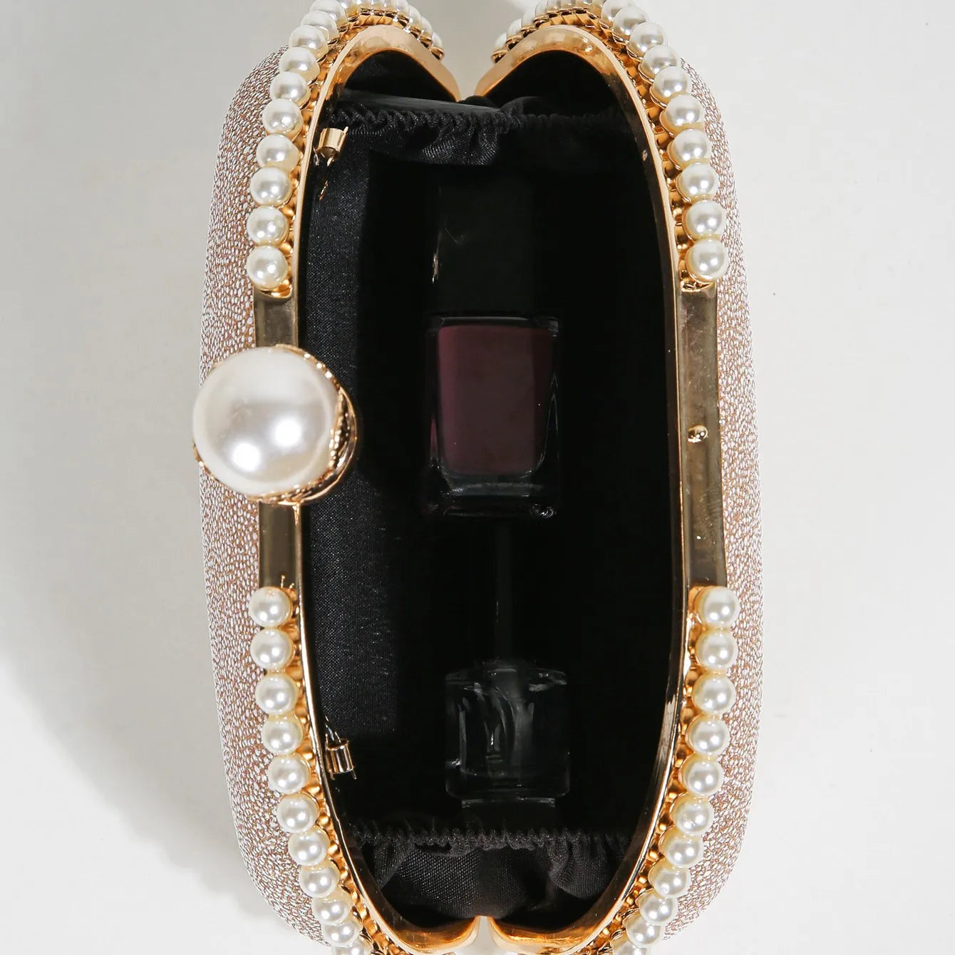 1PC Luxury Faux Pearl Decor Evening Bag,Big Faux Pearl Closure Sparkling Women's Clutch Purse For Wedding Prom Party