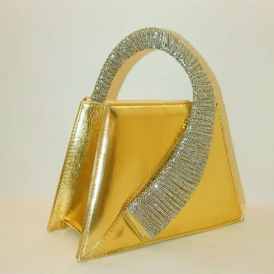 Luxury Satin Square Bag Wedding Party Clutch Purse Glitter Shiny Diamonds Handle Evening Bag Crossbody Bag Women Fashion Handbag