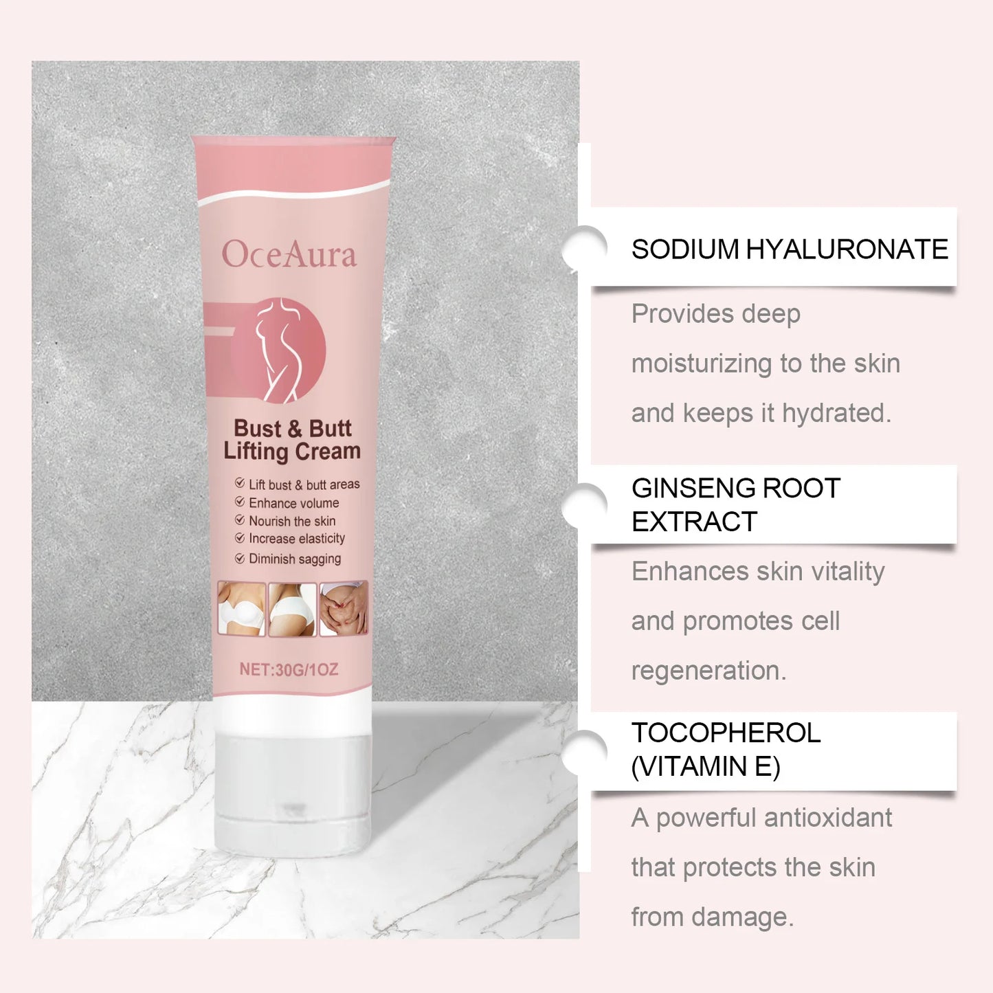 OceAura Hip & Chest Care Cream Moisturizing Firming Smooth Body Nourishing Cream for Breast And Hip Skin Care