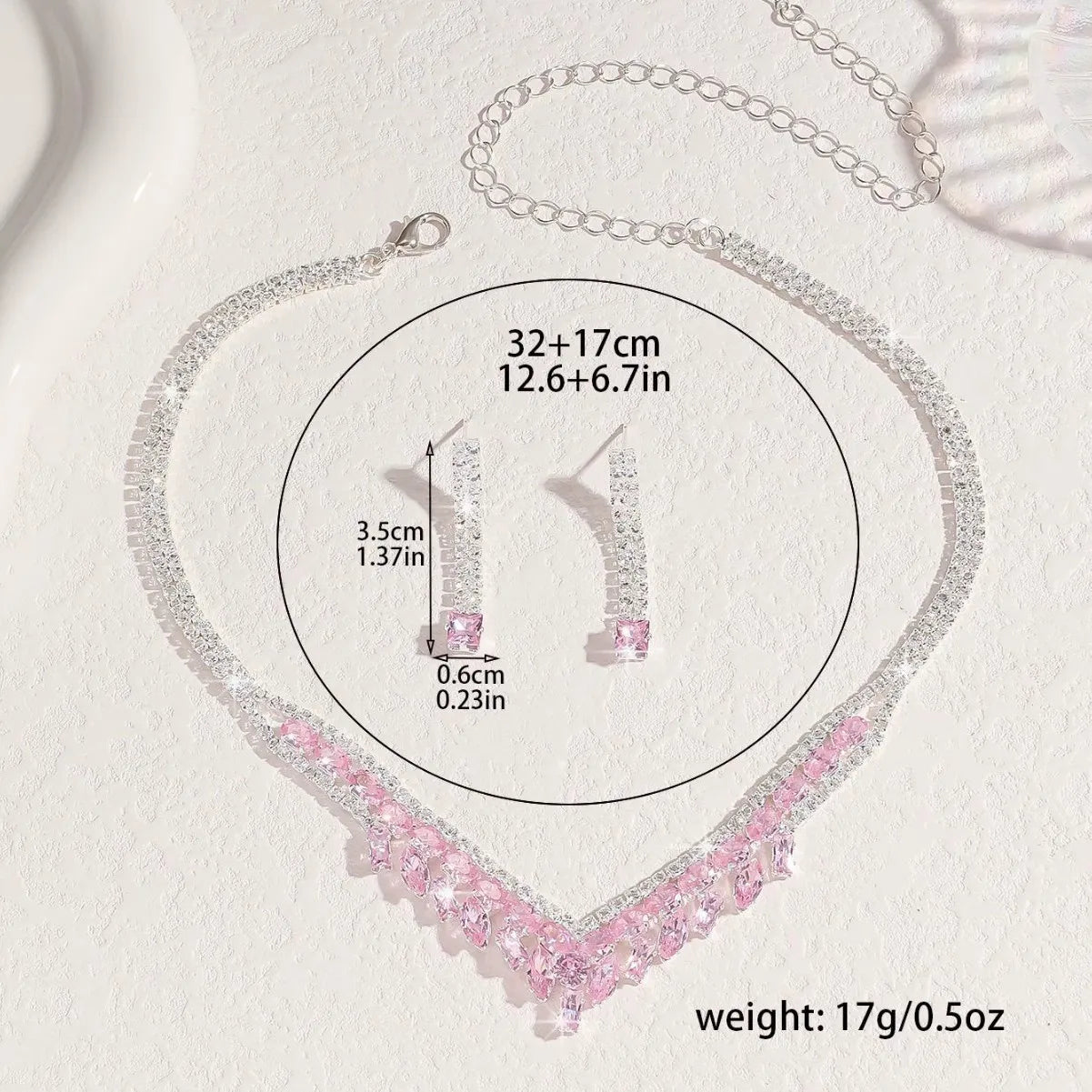 Ladies' Fashionable Silver-Plated And Diamond-Encrusted Metal Necklace, Earrings Set, Bride'S Wedding Attire And Accessories