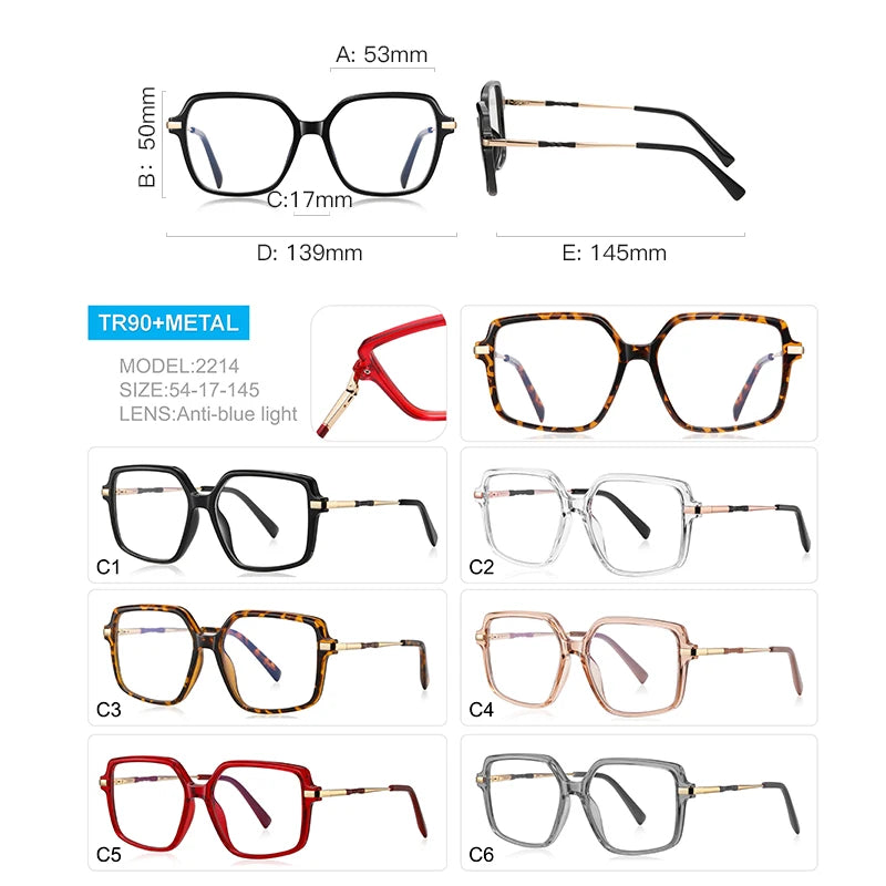 CLLOIO Premium Polygonal Customized Reading Glasses Women's Fashion Myopia Glasses Blue Light Blocking Prescription Eyeglasses