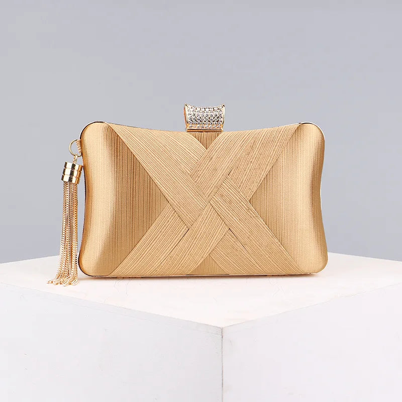 Vintage Fringed Cross Design Women Evening Bags Crystal Handbags Banquet Wedding Bridal Party Clutch Purse Chains Shoulder Bags